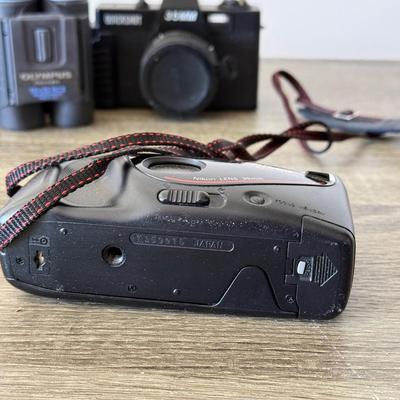 LOT 182K: Olympus 10x25 RCII Binoculars & 35mm Film Cameras: Quickshot & Nikon OneTouch 100