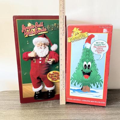 LOT 187L: Vintage Animated Christmas Decor w/ Boxes: Jingle Bell Rock Santa & Douglas Fir