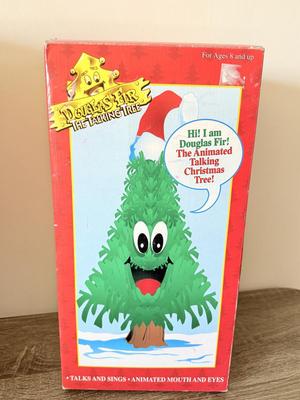 LOT 187L: Vintage Animated Christmas Decor w/ Boxes: Jingle Bell Rock Santa & Douglas Fir