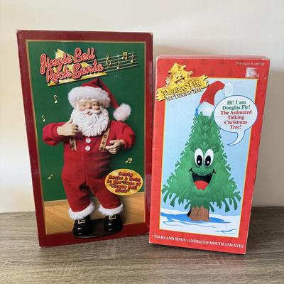 LOT 187L: Vintage Animated Christmas Decor w/ Boxes: Jingle Bell Rock Santa & Douglas Fir