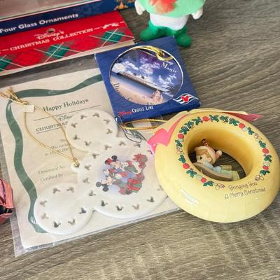 LOT 191L: Vintage Mini Ball Tree Ornaments, Disney & More: Glass Christmas Balls w/ Characters, Stretchy Santas, Sebastian Ornament...