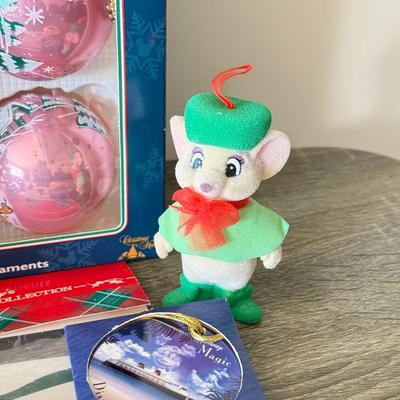 LOT 191L: Vintage Mini Ball Tree Ornaments, Disney & More: Glass Christmas Balls w/ Characters, Stretchy Santas, Sebastian Ornament...