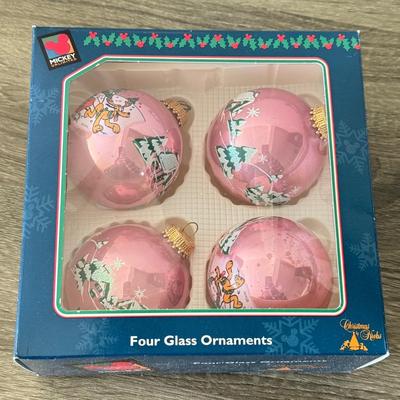 LOT 191L: Vintage Mini Ball Tree Ornaments, Disney & More: Glass Christmas Balls w/ Characters, Stretchy Santas, Sebastian Ornament...