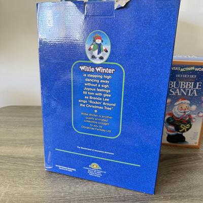 LOT 192L: Boxed Christmas Decor: Vintage Bubble Santa, Willie Winter & Glass Snowmen