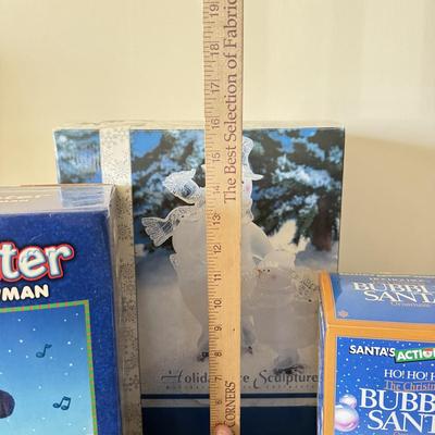 LOT 192L: Boxed Christmas Decor: Vintage Bubble Santa, Willie Winter & Glass Snowmen