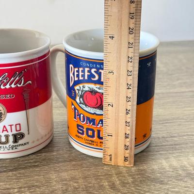 LOT 193L: Collection of Campbell's Soup Christmas Tree Ornaments w/ Vintage Tomato Soup Label Print Mugs