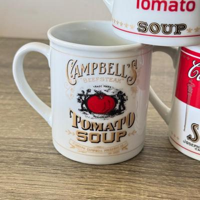LOT 193L: Collection of Campbell's Soup Christmas Tree Ornaments w/ Vintage Tomato Soup Label Print Mugs