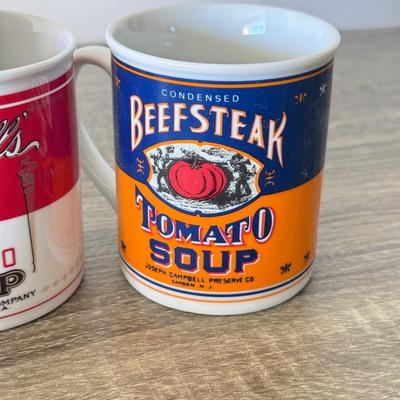 LOT 193L: Collection of Campbell's Soup Christmas Tree Ornaments w/ Vintage Tomato Soup Label Print Mugs