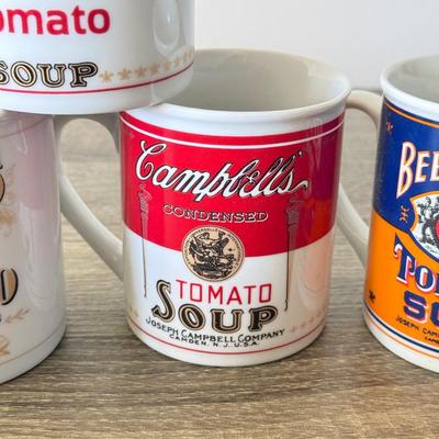 LOT 193L: Collection of Campbell's Soup Christmas Tree Ornaments w/ Vintage Tomato Soup Label Print Mugs