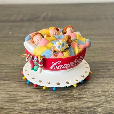 LOT 193L: Collection of Campbell's Soup Christmas Tree Ornaments w/ Vintage Tomato Soup Label Print Mugs