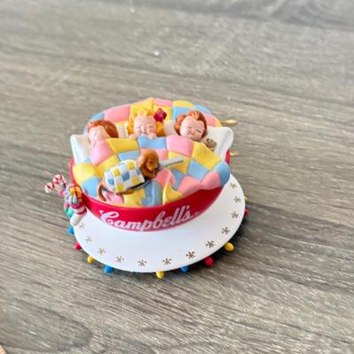 LOT 193L: Collection of Campbell's Soup Christmas Tree Ornaments w/ Vintage Tomato Soup Label Print Mugs