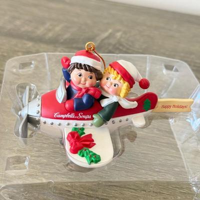 LOT 193L: Collection of Campbell's Soup Christmas Tree Ornaments w/ Vintage Tomato Soup Label Print Mugs