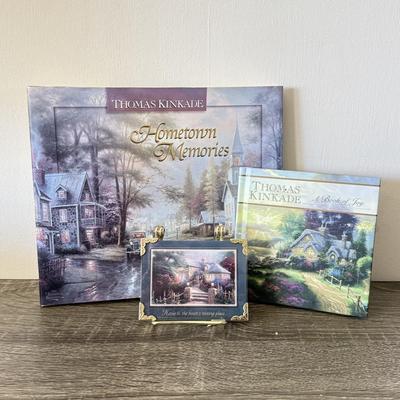 LOT 194L: Thomas Kinkade Collection: Christmas Ornaments, Snowman Light up Figure & Books