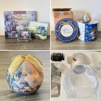LOT 194L: Thomas Kinkade Collection: Christmas Ornaments, Snowman Light up Figure & Books