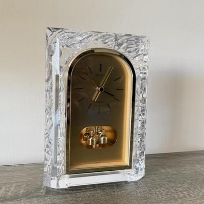 LOT 197H: Seiko Crystal Anniversary Clock, Angel Glass Figures, Crystal Vase & Frosted Glass Cherub