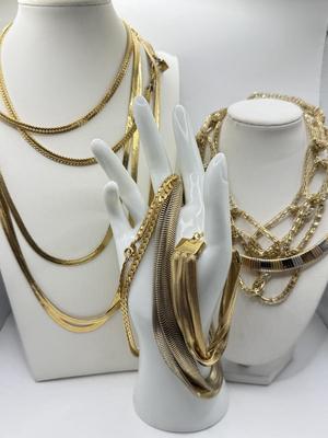 LOT 198J: Goldtone Chains, Belts & Bracelets: Monet, Anne Klein, Kramer & More