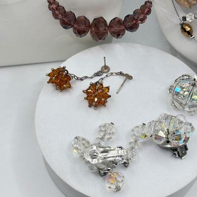 LOT 199J: Wire & Stone Bead Necklaces, Crystal Hoop Earrings & More