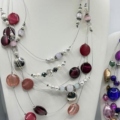 LOT 199J: Wire & Stone Bead Necklaces, Crystal Hoop Earrings & More