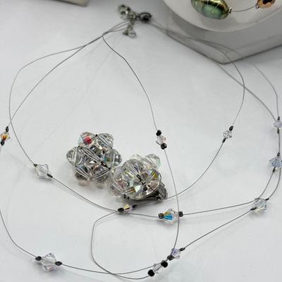 LOT 199J: Wire & Stone Bead Necklaces, Crystal Hoop Earrings & More