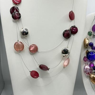 LOT 199J: Wire & Stone Bead Necklaces, Crystal Hoop Earrings & More