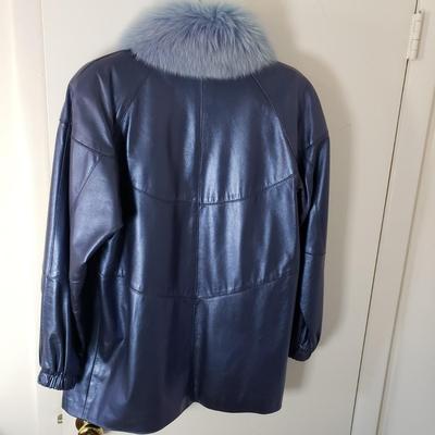 LOT 206Y: Blue Leather Fur Collar Jacket