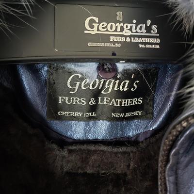 LOT 206Y: Blue Leather Fur Collar Jacket