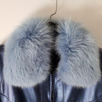 LOT 206Y: Blue Leather Fur Collar Jacket