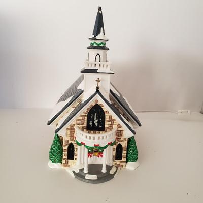 LOT 209F: Large Stained Glass Lighted Santa & Dept 56 Holy Spirit Church