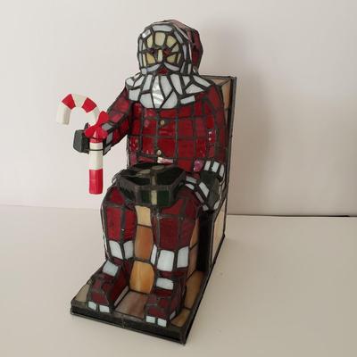 LOT 209F: Large Stained Glass Lighted Santa & Dept 56 Holy Spirit Church