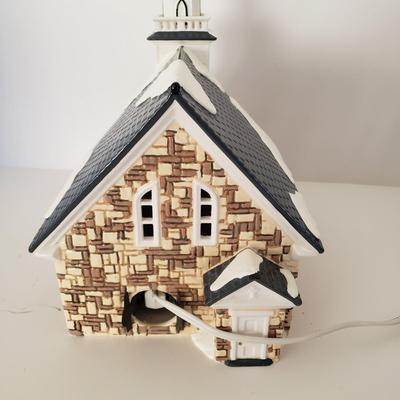 LOT 209F: Large Stained Glass Lighted Santa & Dept 56 Holy Spirit Church