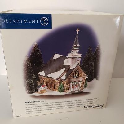 LOT 209F: Large Stained Glass Lighted Santa & Dept 56 Holy Spirit Church