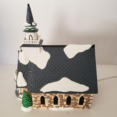 LOT 209F: Large Stained Glass Lighted Santa & Dept 56 Holy Spirit Church