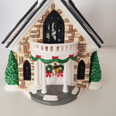 LOT 209F: Large Stained Glass Lighted Santa & Dept 56 Holy Spirit Church