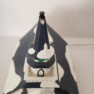 LOT 209F: Large Stained Glass Lighted Santa & Dept 56 Holy Spirit Church