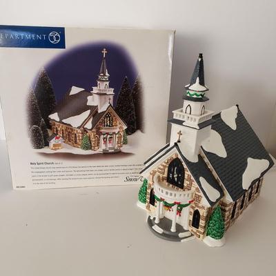 LOT 209F: Large Stained Glass Lighted Santa & Dept 56 Holy Spirit Church