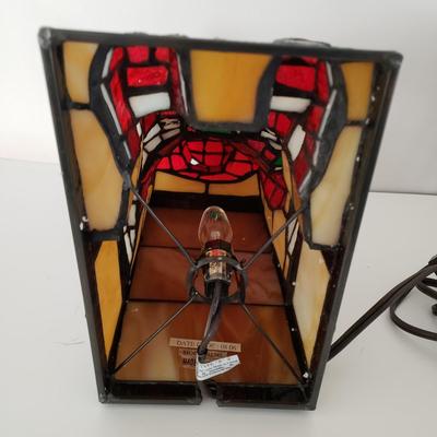 LOT 209F: Large Stained Glass Lighted Santa & Dept 56 Holy Spirit Church