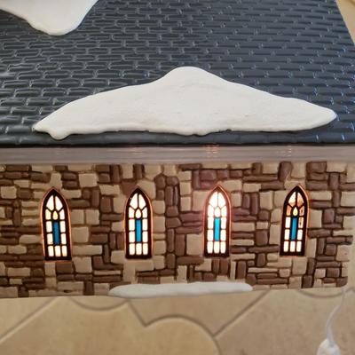 LOT 209F: Large Stained Glass Lighted Santa & Dept 56 Holy Spirit Church