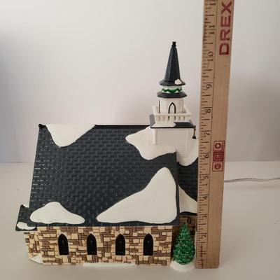 LOT 209F: Large Stained Glass Lighted Santa & Dept 56 Holy Spirit Church