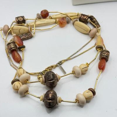 LOT 213J: Earth Tone Bead and Wire Chico's Necklace, Casual Corner Necklace, Frog Ring & More
