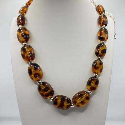 LOT 213J: Earth Tone Bead and Wire Chico's Necklace, Casual Corner Necklace, Frog Ring & More