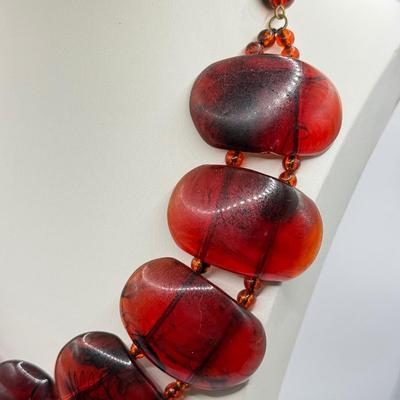 LOT 213J: Earth Tone Bead and Wire Chico's Necklace, Casual Corner Necklace, Frog Ring & More