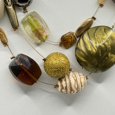 LOT 213J: Earth Tone Bead and Wire Chico's Necklace, Casual Corner Necklace, Frog Ring & More