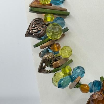 LOT 213J: Earth Tone Bead and Wire Chico's Necklace, Casual Corner Necklace, Frog Ring & More