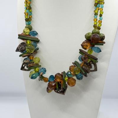 LOT 213J: Earth Tone Bead and Wire Chico's Necklace, Casual Corner Necklace, Frog Ring & More