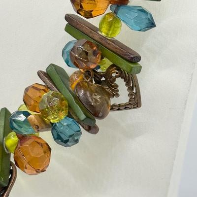 LOT 213J: Earth Tone Bead and Wire Chico's Necklace, Casual Corner Necklace, Frog Ring & More