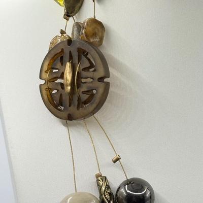 LOT 213J: Earth Tone Bead and Wire Chico's Necklace, Casual Corner Necklace, Frog Ring & More