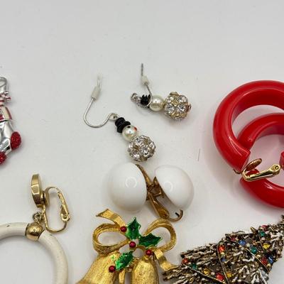 LOT 214: Holiday Jewelry & More: Swarovski Christmas Stocking Charm, Trifari White/Goldtone Clip Hoops, Gerry's & Art...