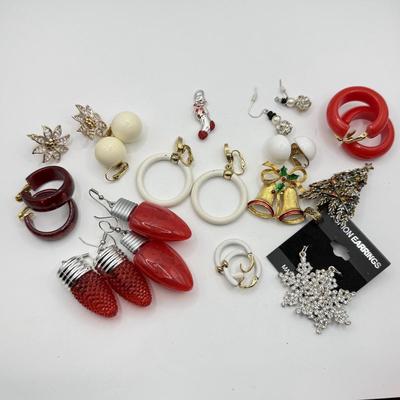 LOT 214: Holiday Jewelry & More: Swarovski Christmas Stocking Charm, Trifari White/Goldtone Clip Hoops, Gerry's & Art...