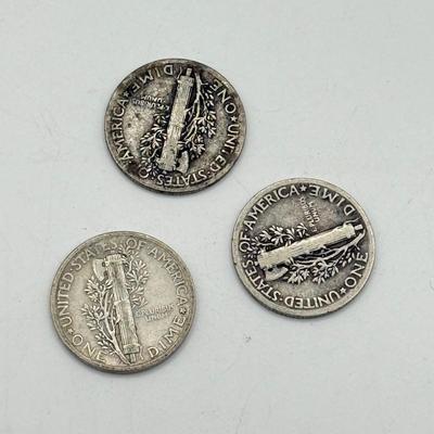 LOT 221C: Three 90% Silver Mercury Head Dimes (7.29g)