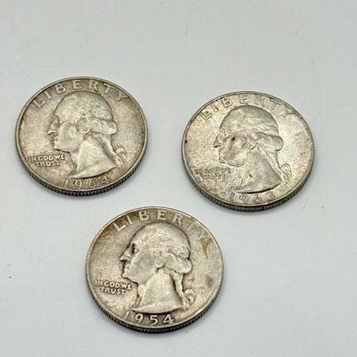 LOT 225C: 90% Silver Quarters US 25 Cent Coins (43.44g)